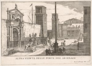 Deska 63: Pohled na bránu komplexu loděnic a zbrojnic Arsenale, Benátky, 1703, fr..., 1703. od Luca Carlevarijs