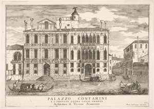Deska 85: Pohled na palác Contarini v Campo San Trovaso, Benátky, 1703, z The build..., 1703. od Luca Carlevarijs
