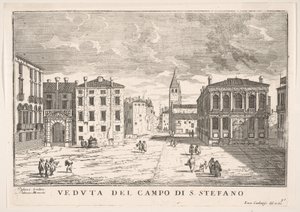 Deska 95: Pohled na Campo Santo Stefano s palácem Loredan a palácem Morosini, Benátky..., 1703. od Luca Carlevarijs