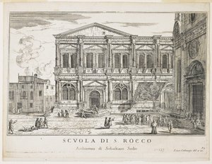 Pohled na Confraternity of St. Rocco, deska z The Buildings and Views of Venice, 1703, 1750-53