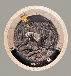 Červen: rolník sklízející pšenici. Terakota od Luca della Robbia od Luca Della Robbia
