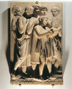 Chvalte ho ve sboru (Salmo 150, Chvalte Pána), panel se zpívajícími dětmi od Luca Della Robbia