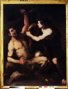 ""Apollo a Marsyas"" Apollo, poté, co vyhrál výzvu proti Marsyas, ho nechal stáhnout z kůže a pak ho hodil do jeskyně. Obraz Lucy Giordana (1632-1705) kolem roku 1650. Manýrismus. Puškinovo muzeum, Moskva od Luca Giordano