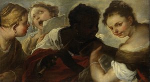Čtyři ženy tvoří hudbu od Luca Giordano