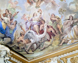Spravedlnost, detail cyklu fresek v zrcadlovém sále od Lucy Giordana (1634-1705), freska, Palazzo Medici Riccardi, Florencie od Luca Giordano