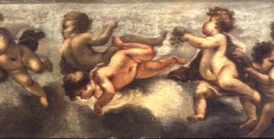 Putti disporting (papír na plátně) (centrální detail) (viz také 67091-94) od Luca Giordano