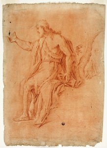 Kázání svatého Jana Křtitele (recto); Mužský akt se zdviženýma rukama a náčrtky hlav (verze) od Luca Giordano