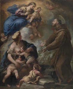 Panna a dítě se zjevují svatému Františkovi z Assisi, 80. léta 17. století. od Luca Giordano