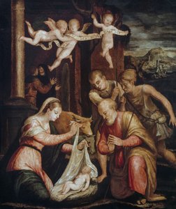 Klanění pastýřů, Luca Longhi (1507-1580), olej na dřevě