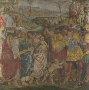 Coriolanus přesvědčil svou rodinou, aby ušetřil římské fresky z Palazzo del Magnifico, Siena, 1509 od Luca Signorelli
