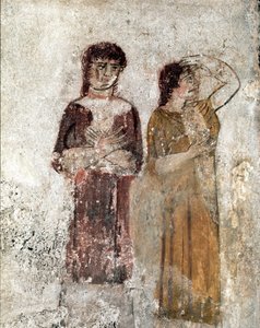 Portrét dvou žen lukánská freska ze 4. století př. n. l., z hrobky jezdce, místo Paestum, Itálie. Museo nazionale archeologico, Paestum