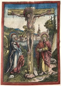 Kristus na kříži mezi Pannou Marií a svatým Janem od Lucas Cranach