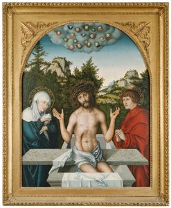Schmerzensmann zwischen Maria und hl. Johannes od Lucas Cranach