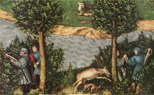 Lov na jelena s kurfiřtem Fridrichem Moudrým
 detail od Lucas Cranach the Elder