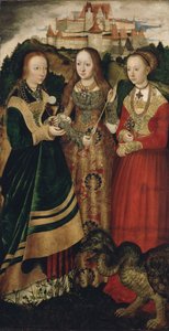 Oltářní obraz s Umučením svaté Kateřiny, pravé křídlo: Svatá Barbora, Uršula a Markéta od Lucas Cranach the Elder