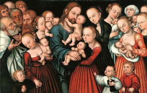 Německy: Christus segnet die Kinder Kristus žehná dětem. od Lucas Cranach the Elder