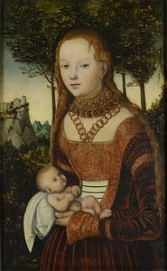 Mladá matka s dítětem (tzv. "Pokání svatého Jana Chrysostoma") / Princezna znásilněná svatým Chrysostomem od Lucas Cranach the Elder