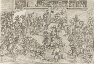 Druhý turnaj s tapiserií zobrazující Samsona a lva od Lucas Cranach the Elder
