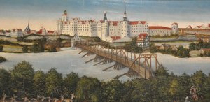 Německy: Lov na jelena kurfiřta Johanna Friedricha Lov na jelena kurfiřta Johanna Friedricha
 detail: Hrad Hartenfels v Torgau od Lucas Cranach the Younger