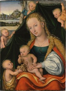 Německy: Madonna und Kind mit dem Johannesknaben und Engeln Panna Marie s dítětem, svatý Jan Křtitel a andělé od Lucas Cranach the Younger