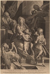 Svatá rodina a dva andělé od Lucas Kilian, after Bartholomaeus Spranger
