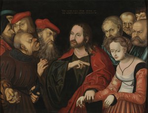 Kristus a žena odcizení z cizoložství, cca 1700 (olej na dřevě)