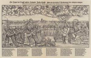 Fridrich III., saský kurfiřt a Martin Luther svědky Kristova křtu (rytina;)