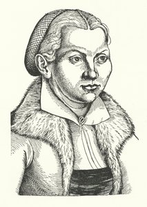 Katharina von Bora, manželka německého protestantského reformátora Martina Luthera (rytina)