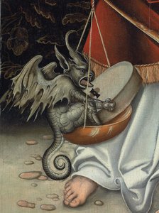 Archanděl Michael držící váhy spravedlnosti (detail) (olej na panelu)