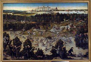 Lov na počest Karla V. na zámku Torgau v Německu Obraz Lucase Cranacha staršího (1472-1553) 1544. Madrid. Musee Du Prado - Lov na počest Karla V. na zámku Torgau v Německu. Obraz Lucase Cranacha staršího (1472-1553) 1544. P od Lucas the Elder Cranach
