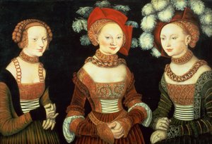 Tři princezny saské, Sibylla (1515-92), Emilia (1516-91) a Sidonia (1518-75), dcery vévody Heinricha z Frommenu, kolem 1535 (panel) od Lucas the Elder Cranach