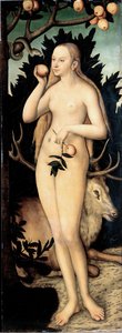 "Eva"" Obraz Lucase Cranacha II. mladšího (1515-1586) Po roce 1537 Rozměr 171 x 63 cm Německo Drážďany Státní umělecké sbírky