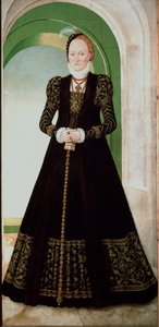 Portrét Anny Dánské (1532-1585) Manželka knížete kurfiřta Augusta Saského (1526-1586) Obraz Lucase Cranacha Mladého (1515-1586) 1565 Ne. 215x104 cm Vídeňské Kunsthistorisches Museum