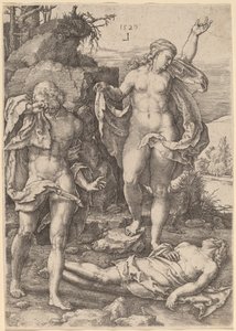 Adam a Eva naříkají nad smrtí Ábela od Lucas van Leyden