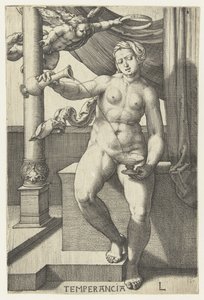 střízlivost Temperancia (název na objektu) Sedm ctností (název série) od Lucas van Leyden