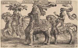 Hektor Trójský, Alexandr Makedonský, Julius Caesar od Lucas van Leyden