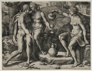 Lot a jeho dcery, 1530. od Lucas van Leyden