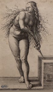 Lukréciina sebevražda, mezi lety 1514 a 1515 (rytina) od Lucas van Leyden