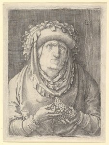 Stará žena s hrozny, ca. 1523. od Lucas van Leyden