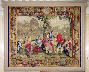 Placení kombajnů, dílna gobelínů (tapisérie) od Lucas van Leyden
