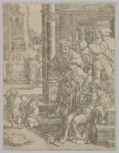 Básník Virgil zavěšený v koši, 1525. od Lucas van Leyden
