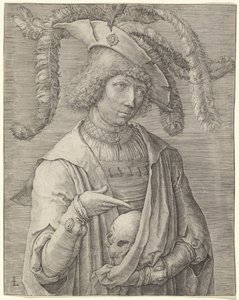Portrét mladého muže s lebkou od Lucas van Leyden
