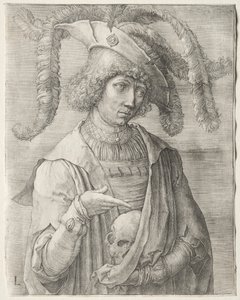 Portrét mladého muže s lebkou od Lucas van Leyden