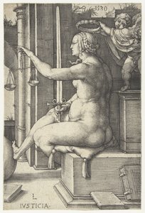 Spravedlnost Iusticia (název na předmětu) Sedm ctností (název série) od Lucas van Leyden