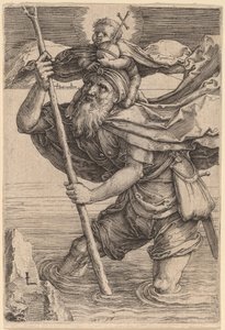 Svatý Kryštof nesoucí Jezulátko od Lucas van Leyden