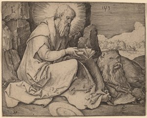 Svatý Jeroným v krajině od Lucas van Leyden