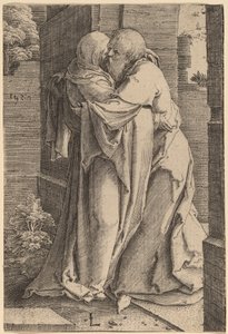 Svatý Joachim objímá svatou Annu od Lucas van Leyden