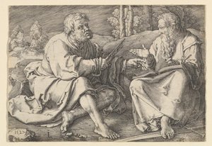 Sts. Petra a Pavla sedící v krajině, 1527. od Lucas van Leyden