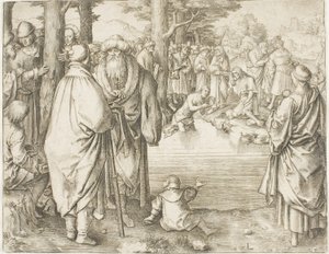 Křest Krista v řece Jordán od Lucas van Leyden