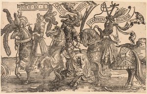 Devět hrdinů: Arthur, Karel Veliký Karel Veliký, Godfrey z Bouillonu, 1515-1517. od Lucas van Leyden